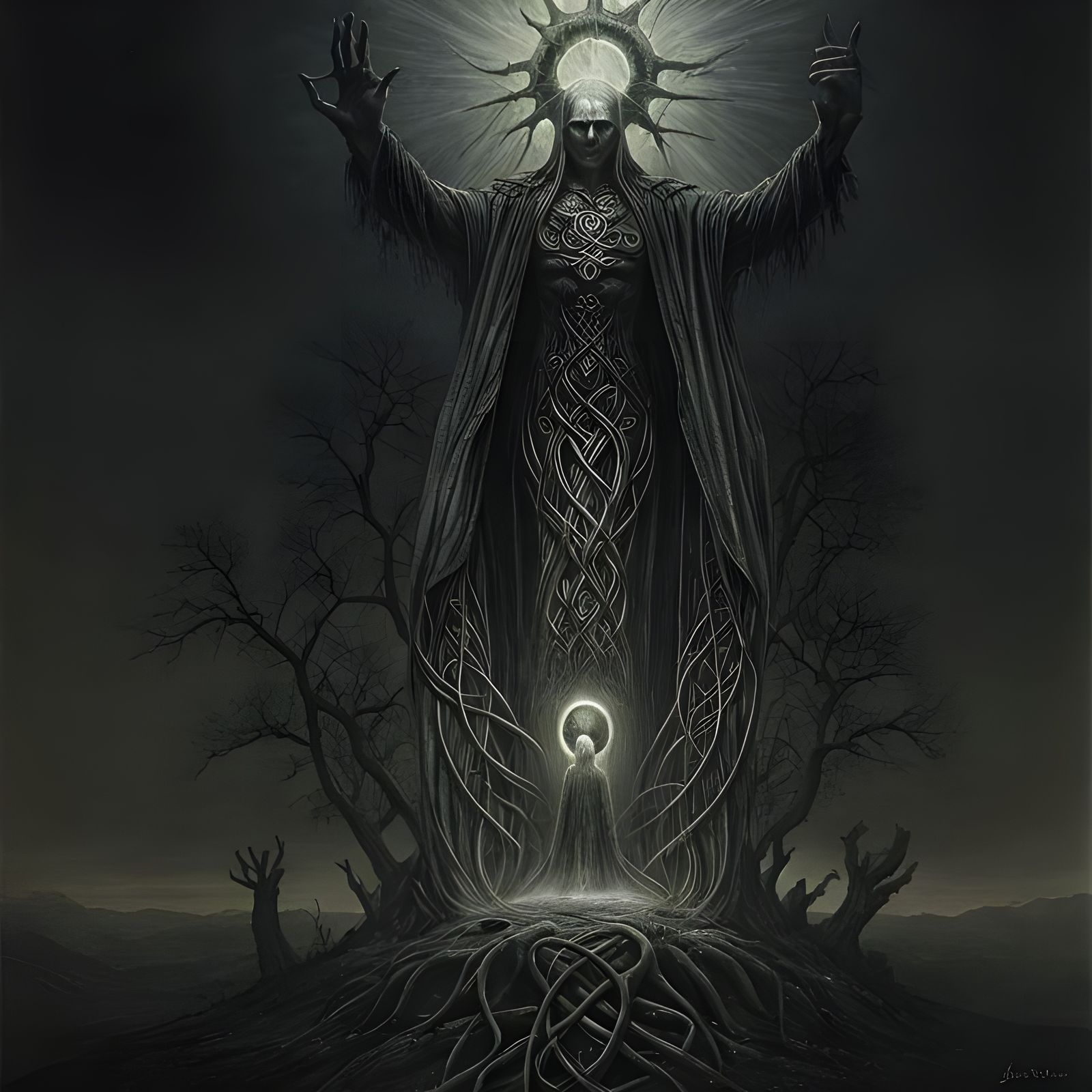 Celtic Druids in a Dark Fantasy Landscape