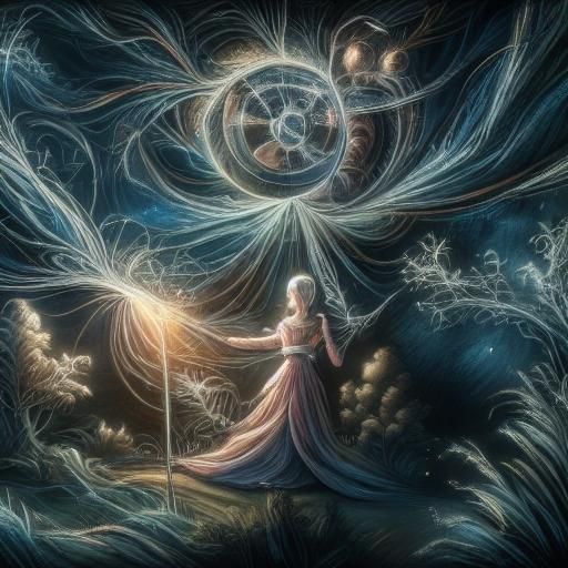 <lora:Chalk Fantasy SD15:1.0> Masterpiece,(A pearl Fairy gets caught in a Dewy spider web) zentangle, the web and dew gl...