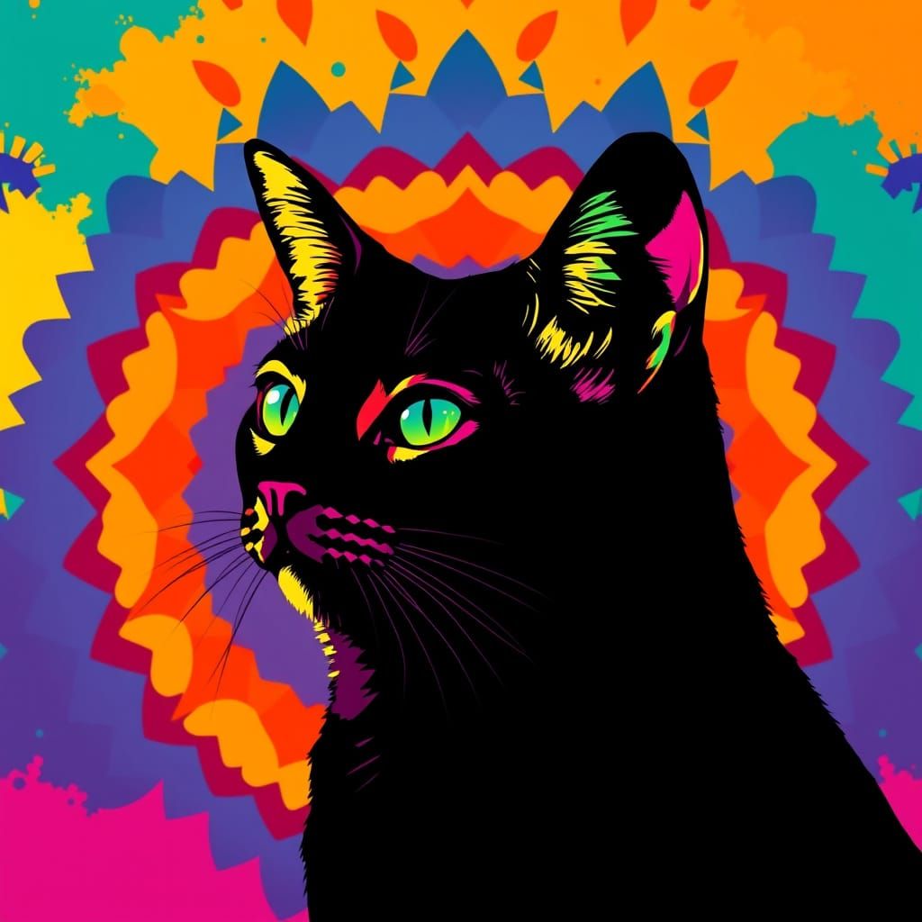 Vibrant Pop Art Cat Portrait in Triadic Colors