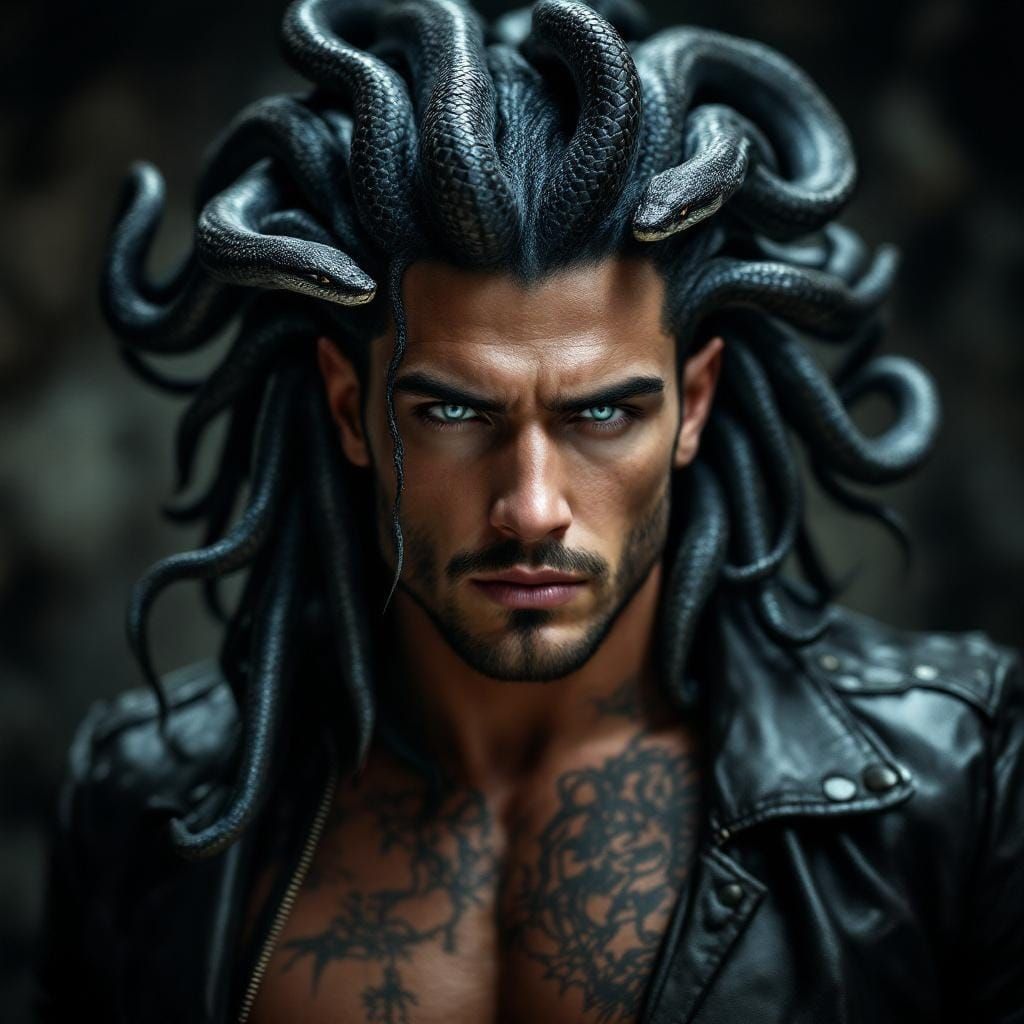Handsome Medusa Hunk with Snake Hair, Professional Photo