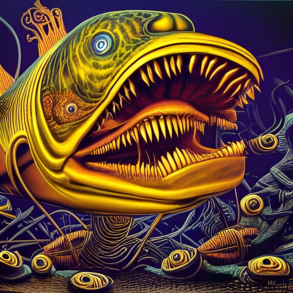Terrifying Sci-Fi Piranha in Contemporary Art Style