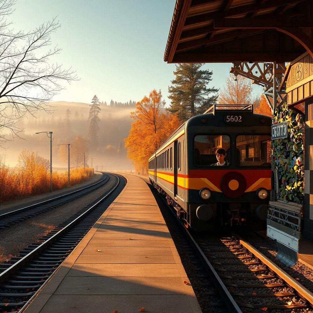 German Train Station Platform in Autumn, Matte Painting