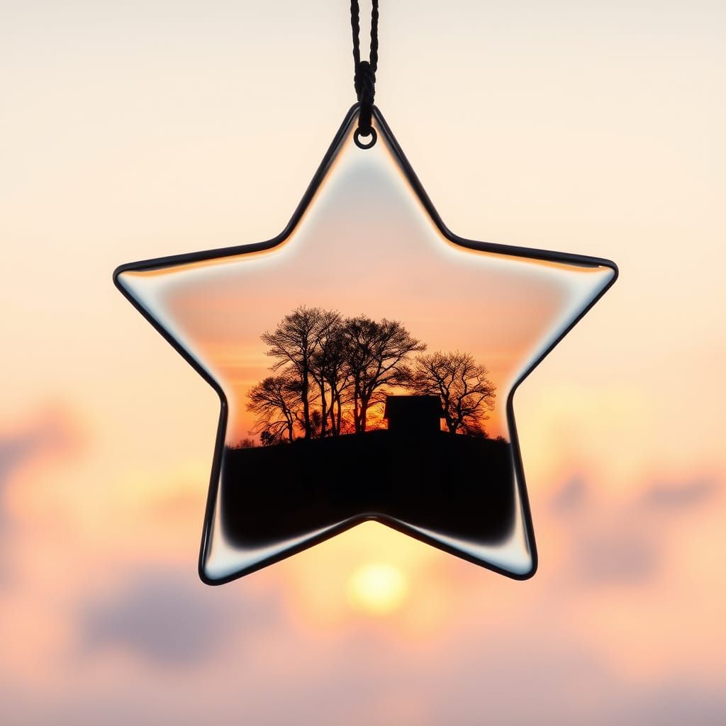 Sunset Scene in Glass Star: Double Exposure Art