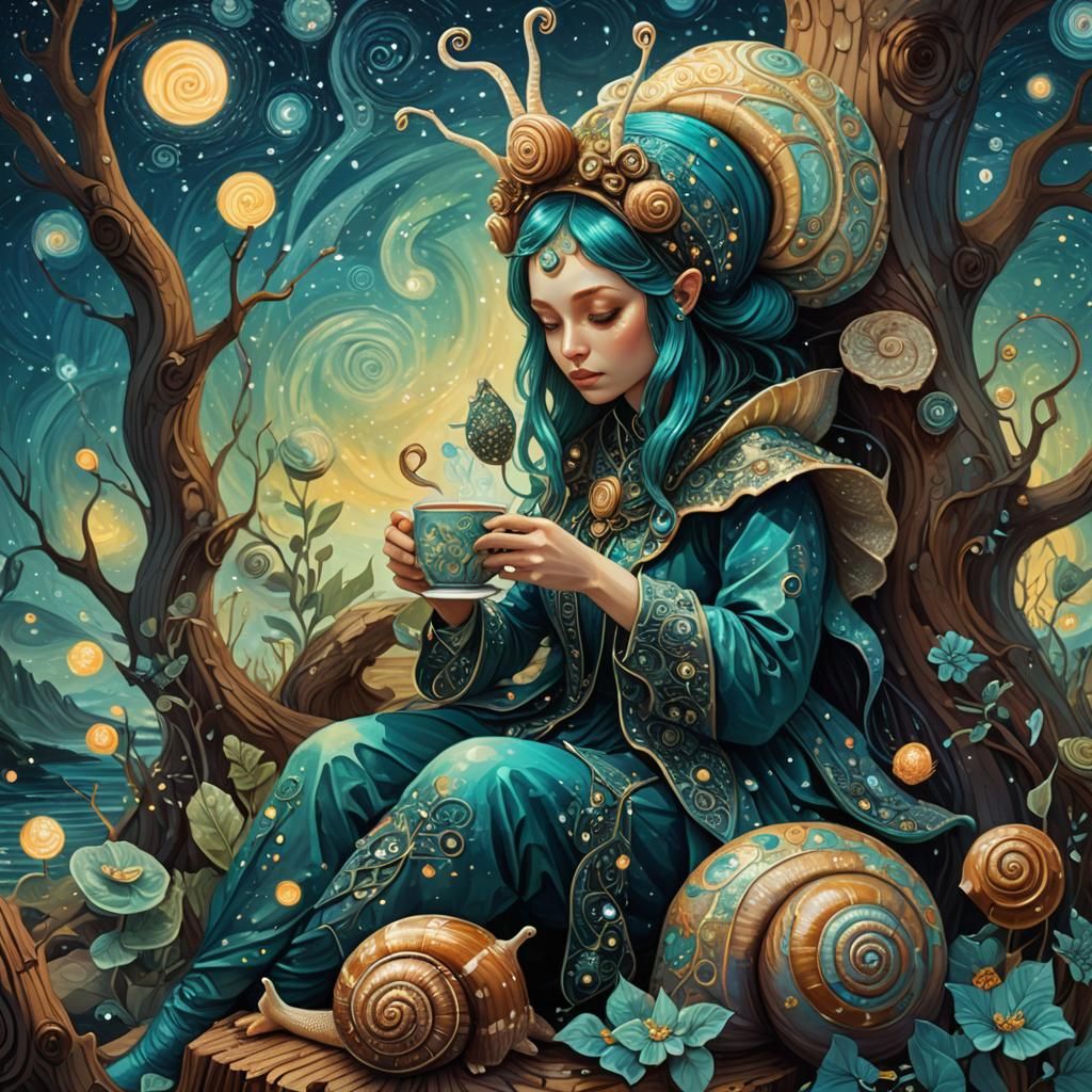 “Mystische Begegnung im Wald: Der Hüter der Schnecken”