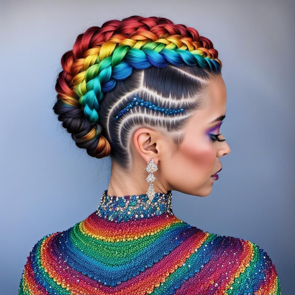Rainbow Braided Updo with Crystals