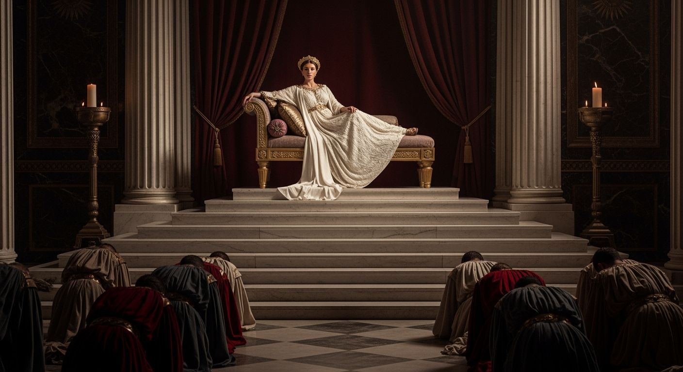 Majestic Roman Empress in Imperial Palace Throne Room