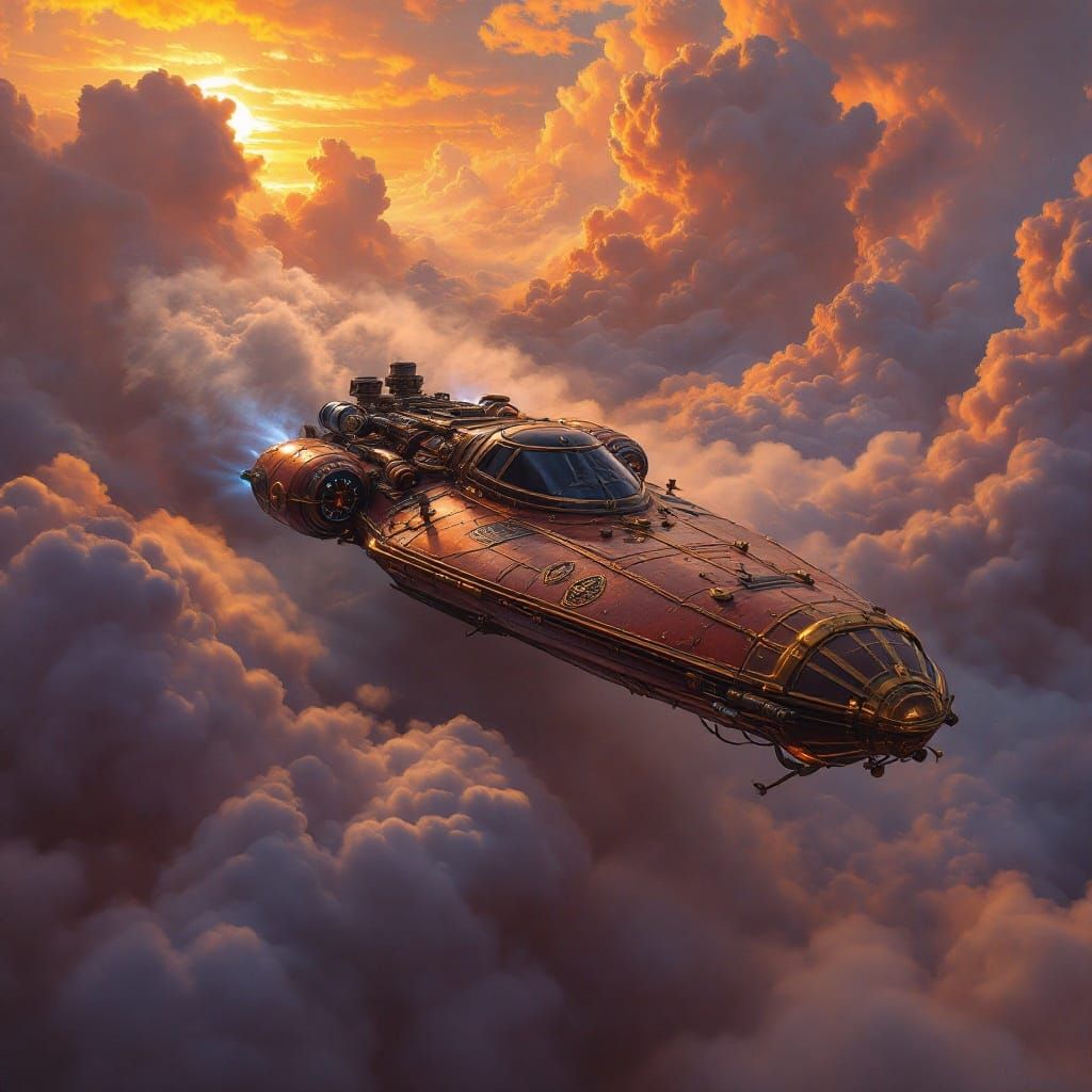 Surreal Steampunk Star Wars Landspeeder in Golden Twilight