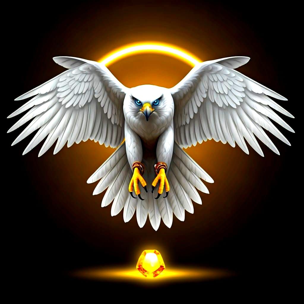 White and Gold Falcon with Glowing Eyes