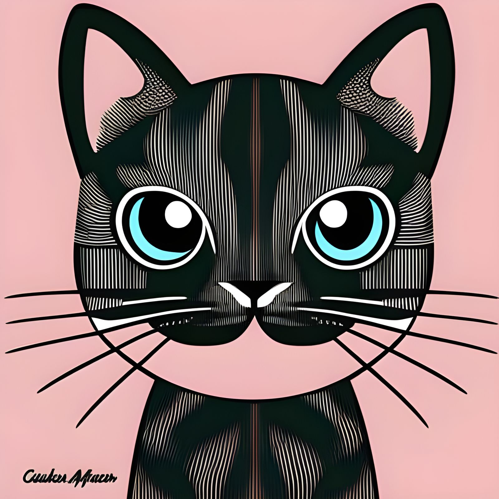 Kawaii Pink Cat Vector Illustration in Cubist Style