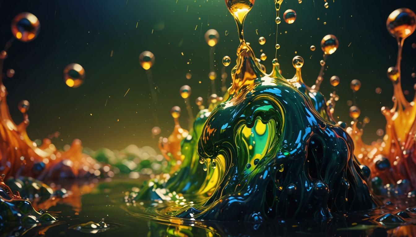 Gelatinous Liquid Pouring into Lake: Neon Iridescent Art