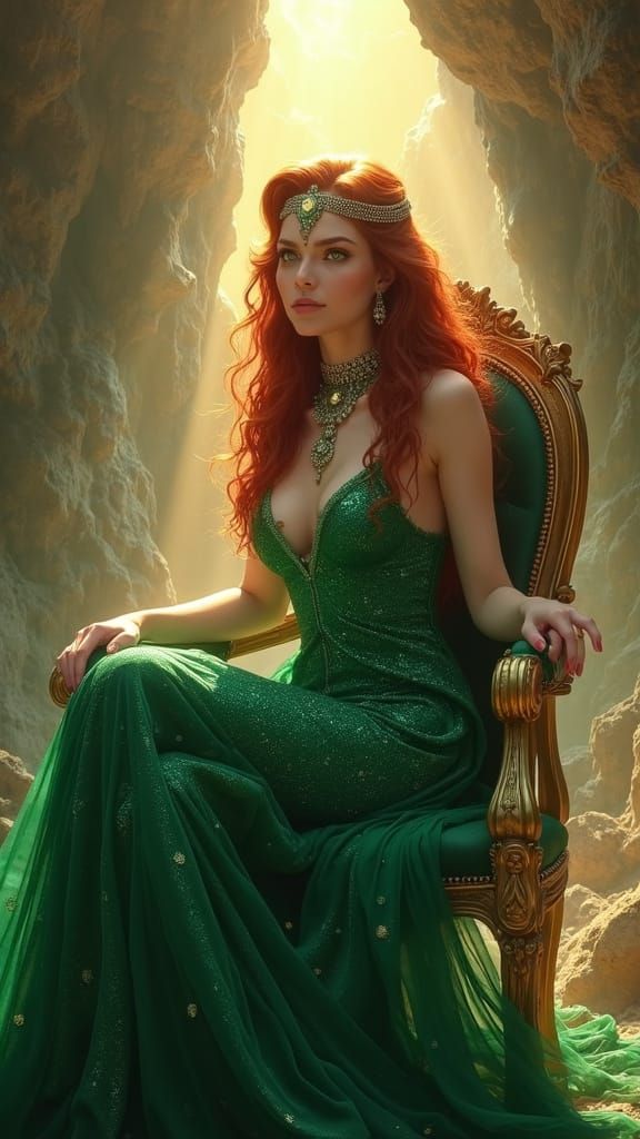 Sorceress on Throne in Crystal Cave Digital Art