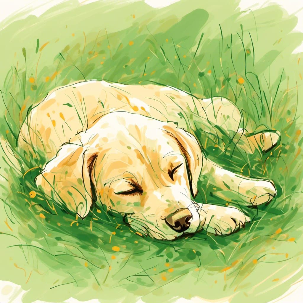 Stick Figure Labrador Puppy Sleeping in Sunlight