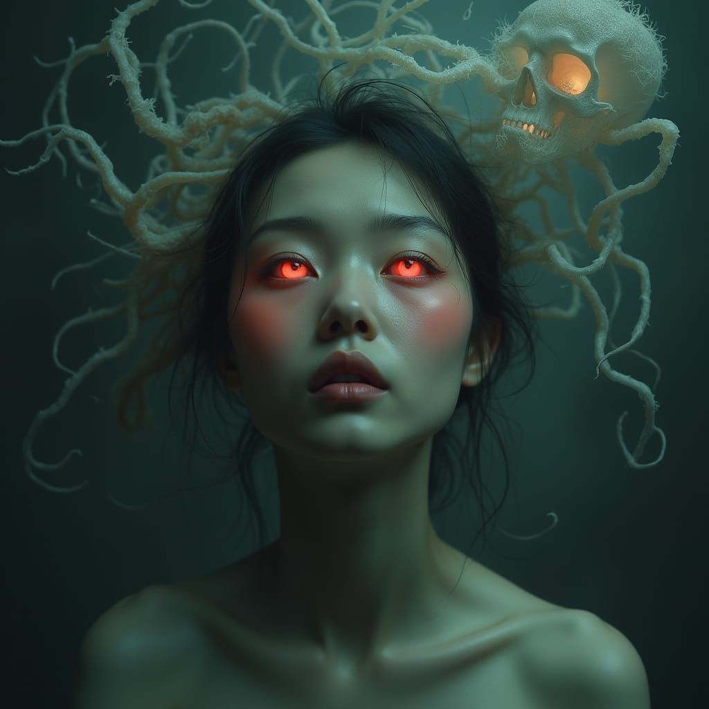 Floating Asian Woman in Ethereal Glow