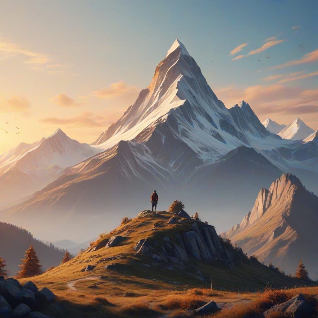 Whimsical Papercraft Clock With Person in Golden Hour