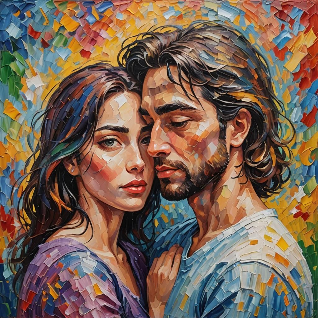 Expressionist Oil Painting: Love's Confusion in Impasto Styl...
