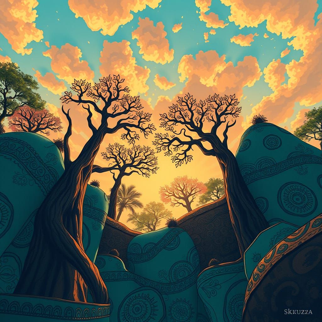 Baobab Trees in Pop Surreal Impressionism