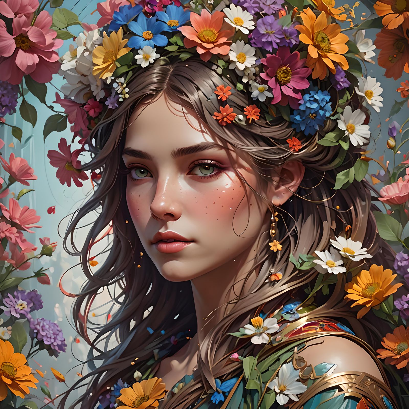 Floral Woman: Detailed Portrait in Digital Art Style