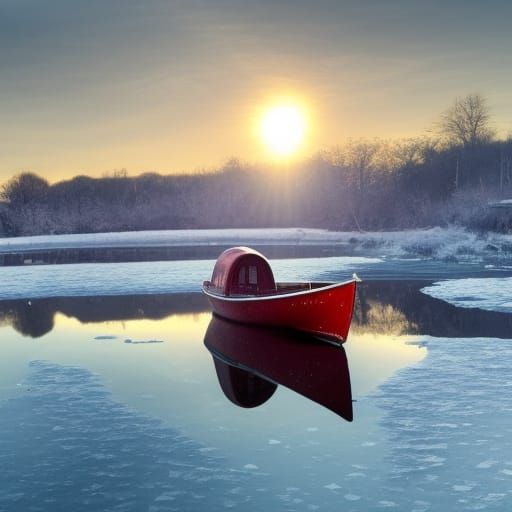 Red Longboat in Amsterdam Canal at Golden Hour