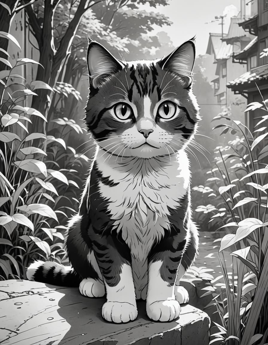 Cute Cat Coloring Book Style Anime Visual