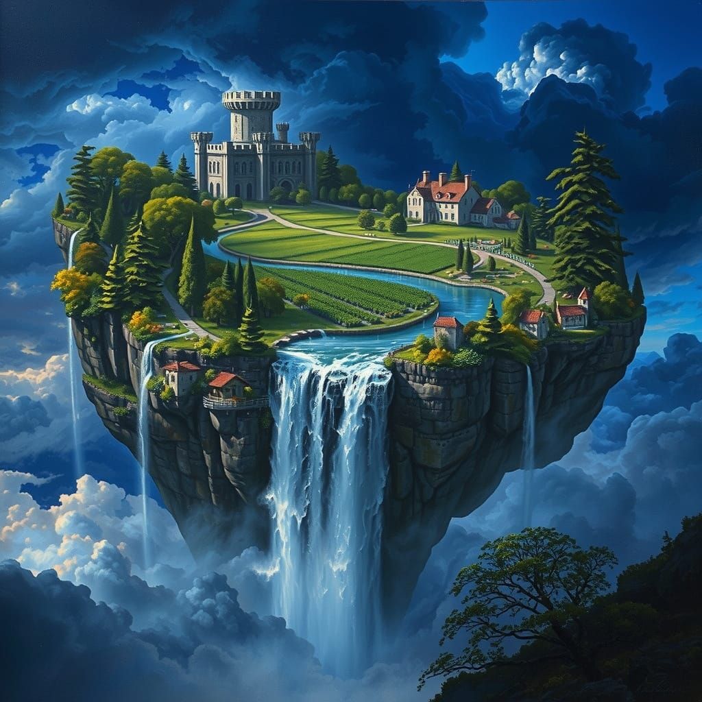 Epic Classical Oil Painting of a Floating Island