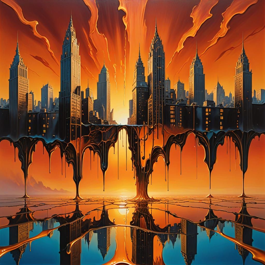 Surreal Melting Cityscape in Salvador Dali Style