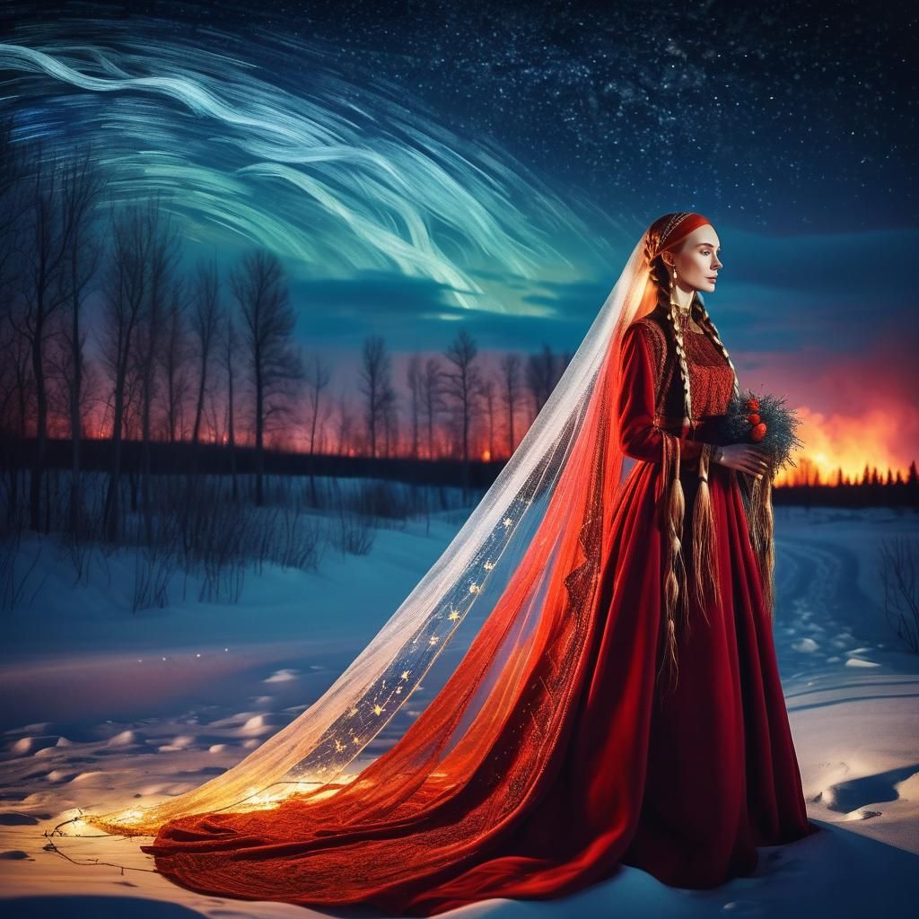 Tsarina in Starry Tundra with Expressionist Lighting