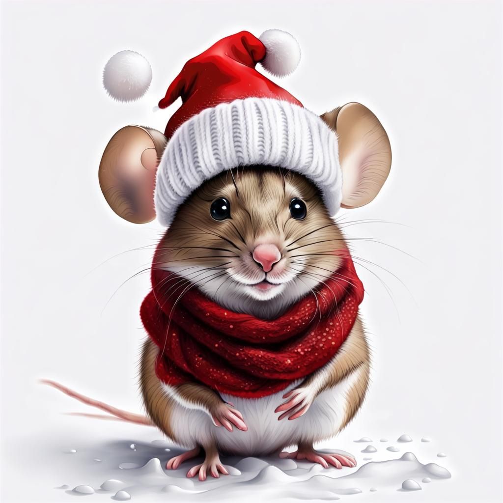 Festive Mouse in Abstract Style with Winter Outfit