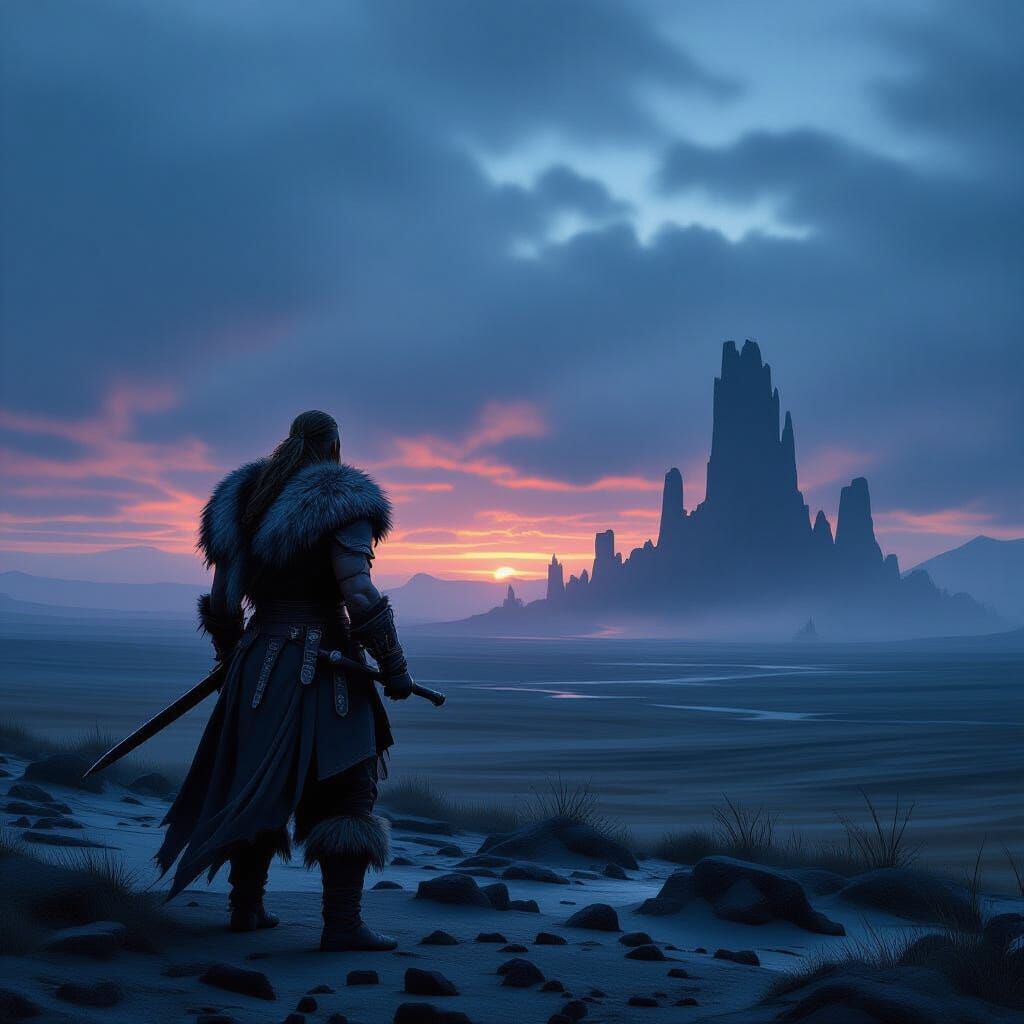 Viking Warrior in Ancient City Ruins Digital Painting