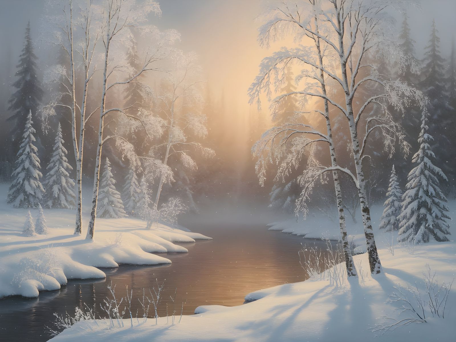 Enchanted Winter Forest in Ethereal Oil Painting