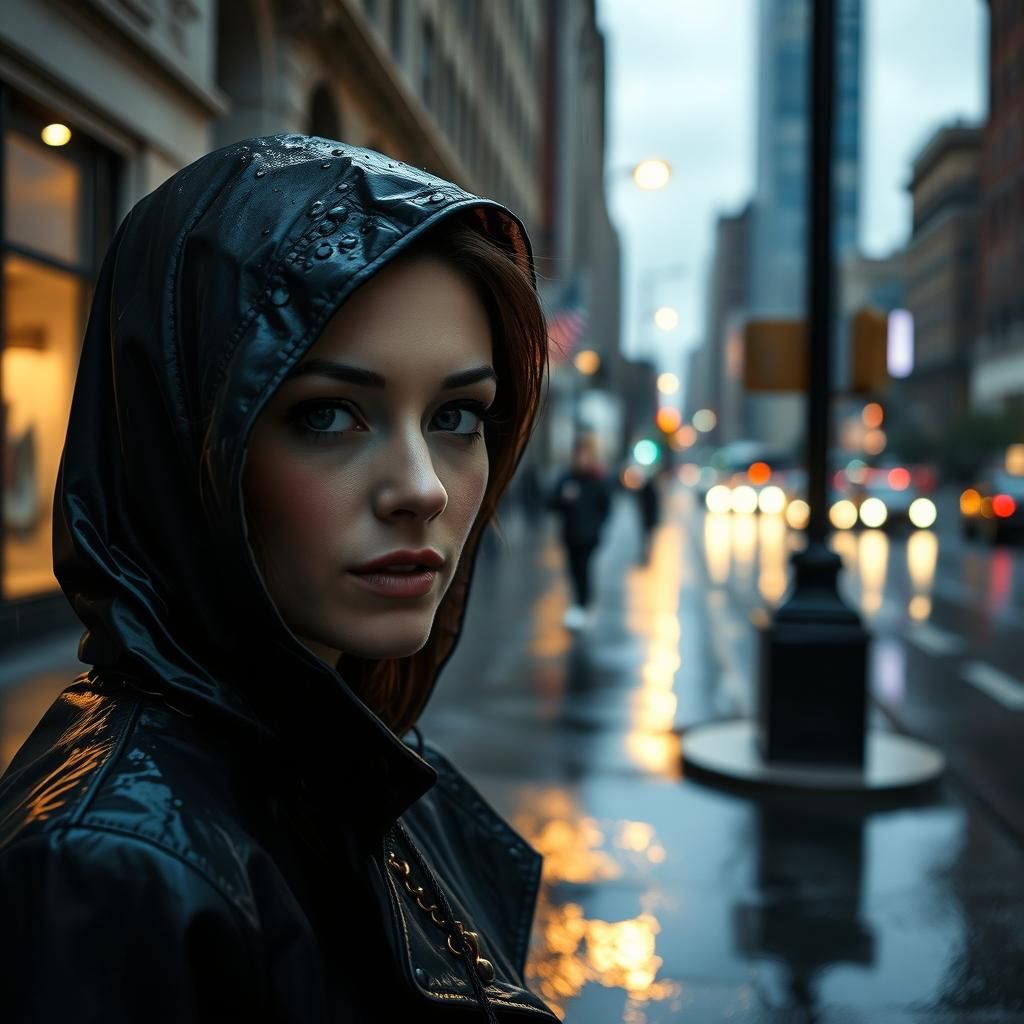 Rainy Cityscape Reflection with Photorealistic Detail