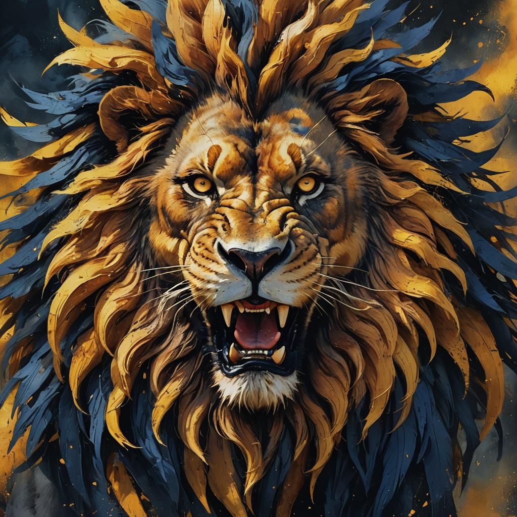 Furious Lion Roaring: A Matte Painting Masterpiece