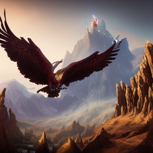 Giant Eagle on Mountain: Fantasy Concept Art