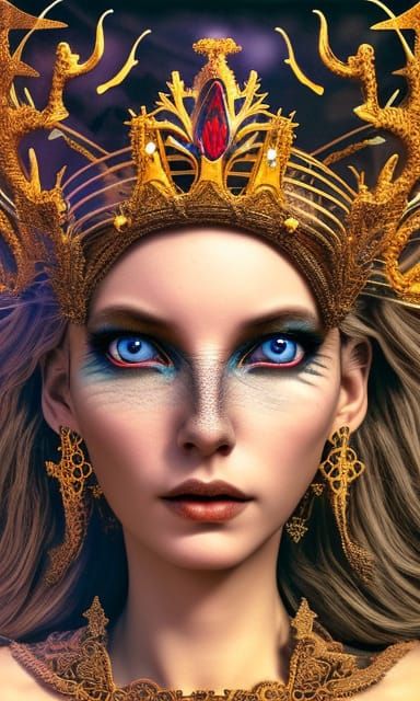 Goddess with Glowing Eyes: Detailed Collage Illustration