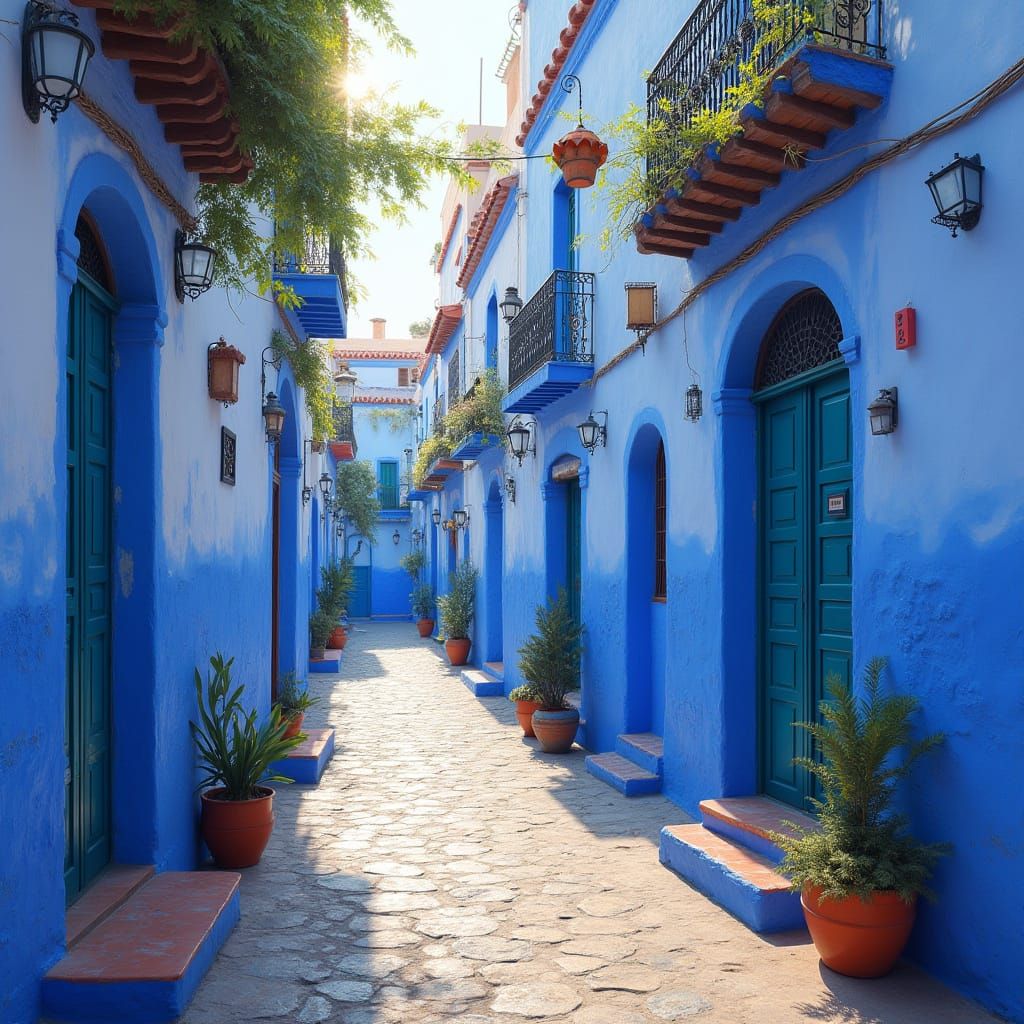 Chefchaouen's Blue Streets: Moroccan Charm in Monet Style