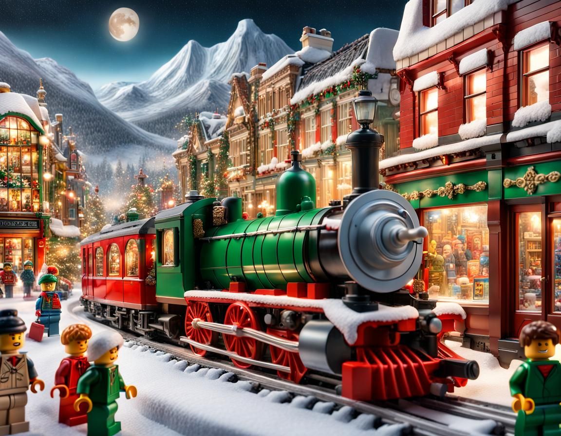 Festive Lego Winter Wonderland Steam Train Display