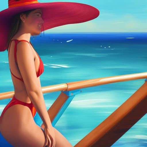 Woman on Cruise Ship Deck in Splash Art Style