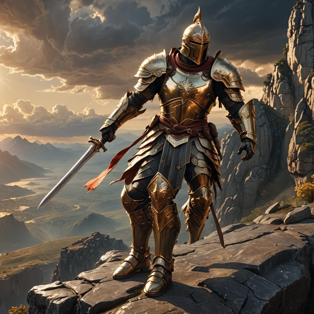 Epic 3D Warrior on Cliff Edge