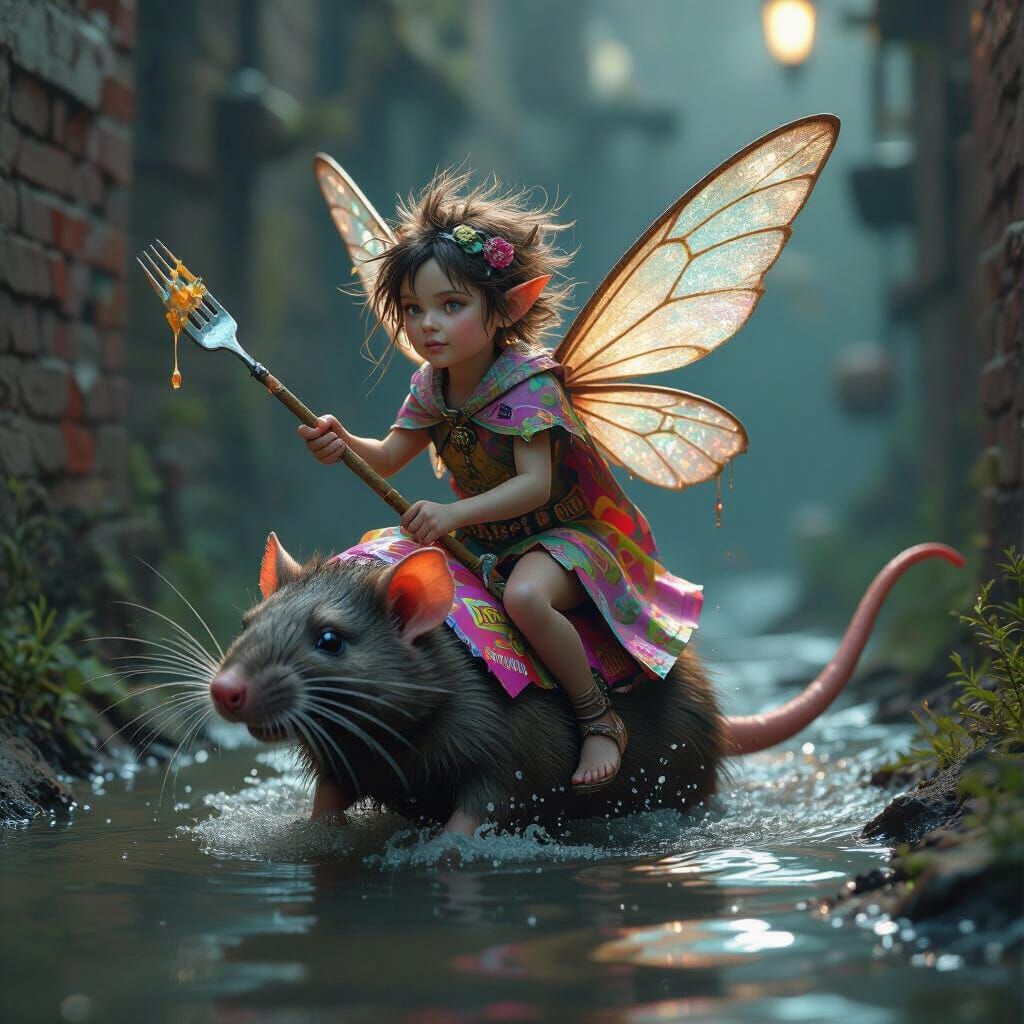 Fairy Rides a Rat Through Sewer: Matte Painting
