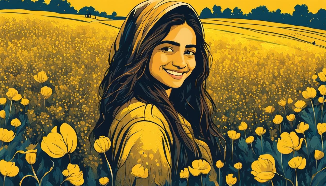 Shy Punjabi Girl in Mustard Field Illustration