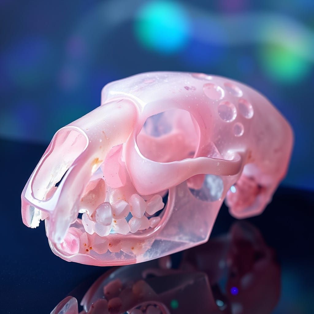Rose Quartz Animal Skull Shines with Ethereal Light