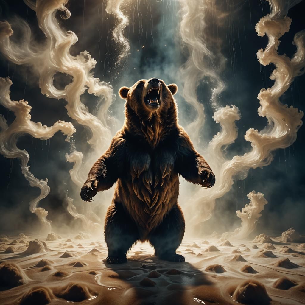 Surreal Bear in Swirling Light and Darkness