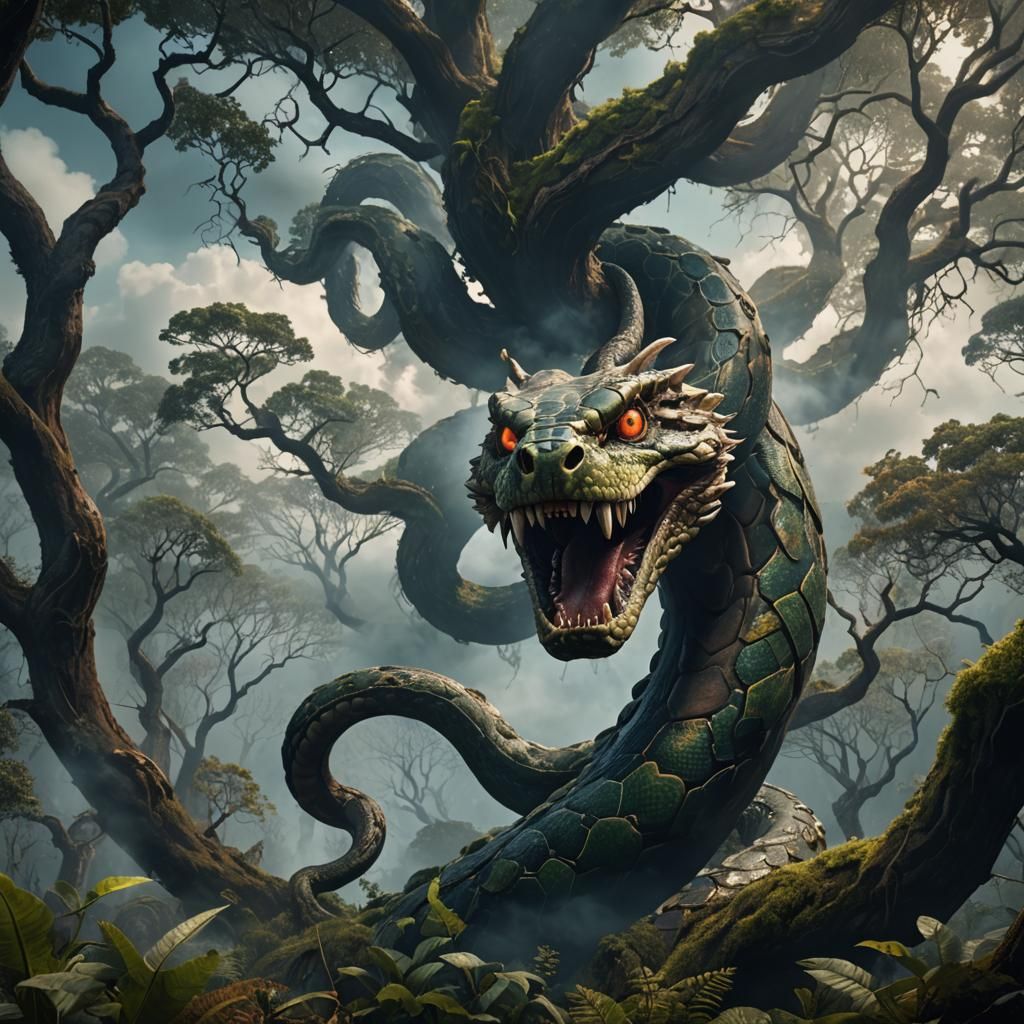 Humiliated Snake in Smoky Cloudscape: Matte Painting