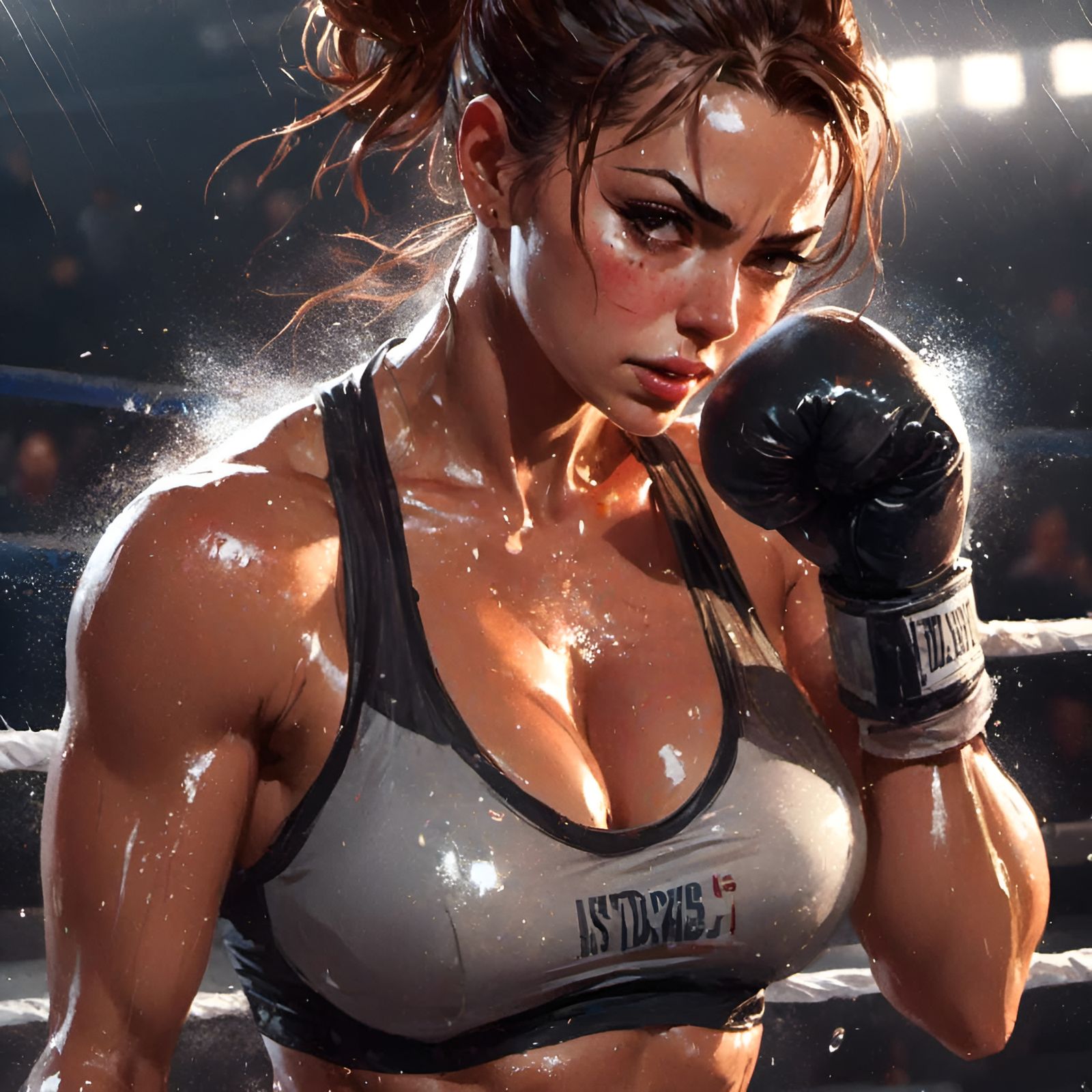 Sweaty Female Boxer During Training
