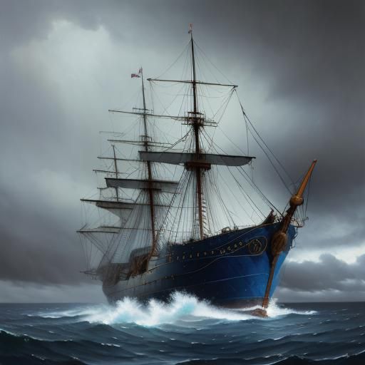 Vintage Ship in Storm, Oil Painting Style