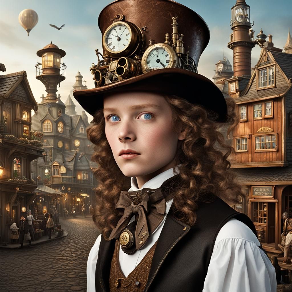 Steampunk Seaside Town with Fantasy Creatures