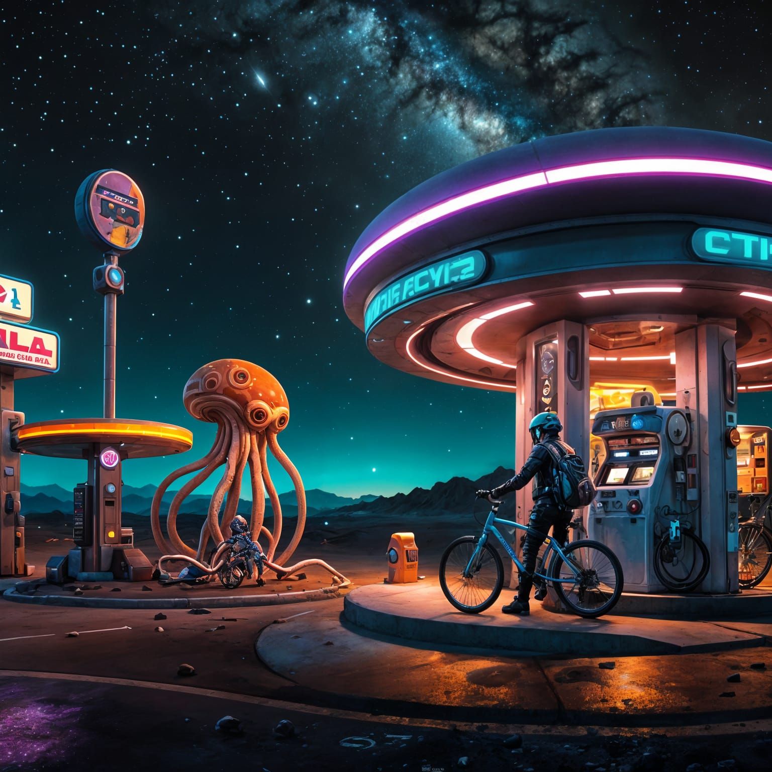 Space Mercenary Refuels with Cosmic Octopus