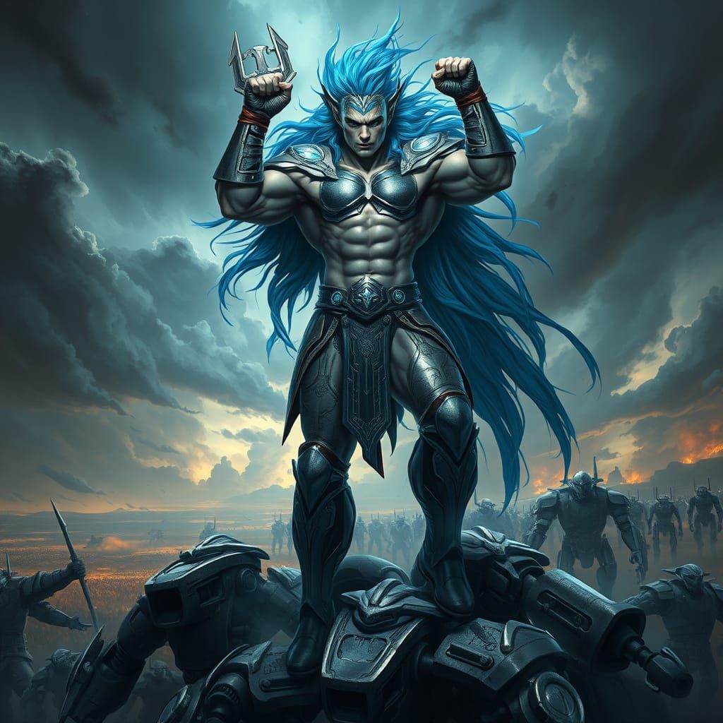 Victorious Valkyrie Wrestler in Futuristic Armor