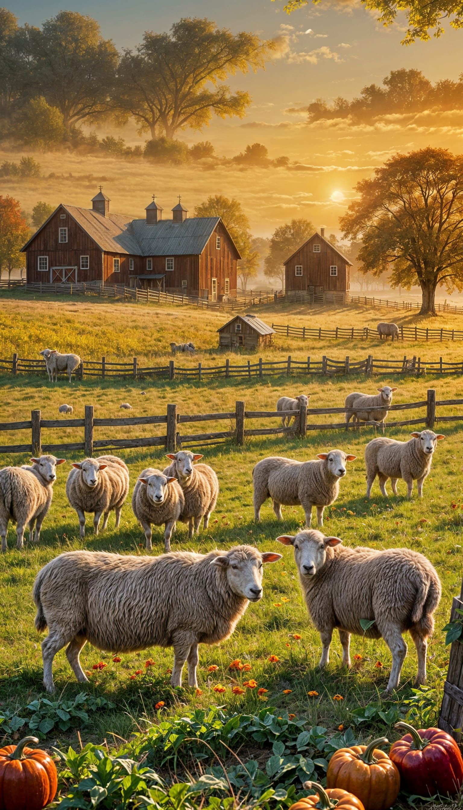 Autumn Field Sunset with Floating Peppers