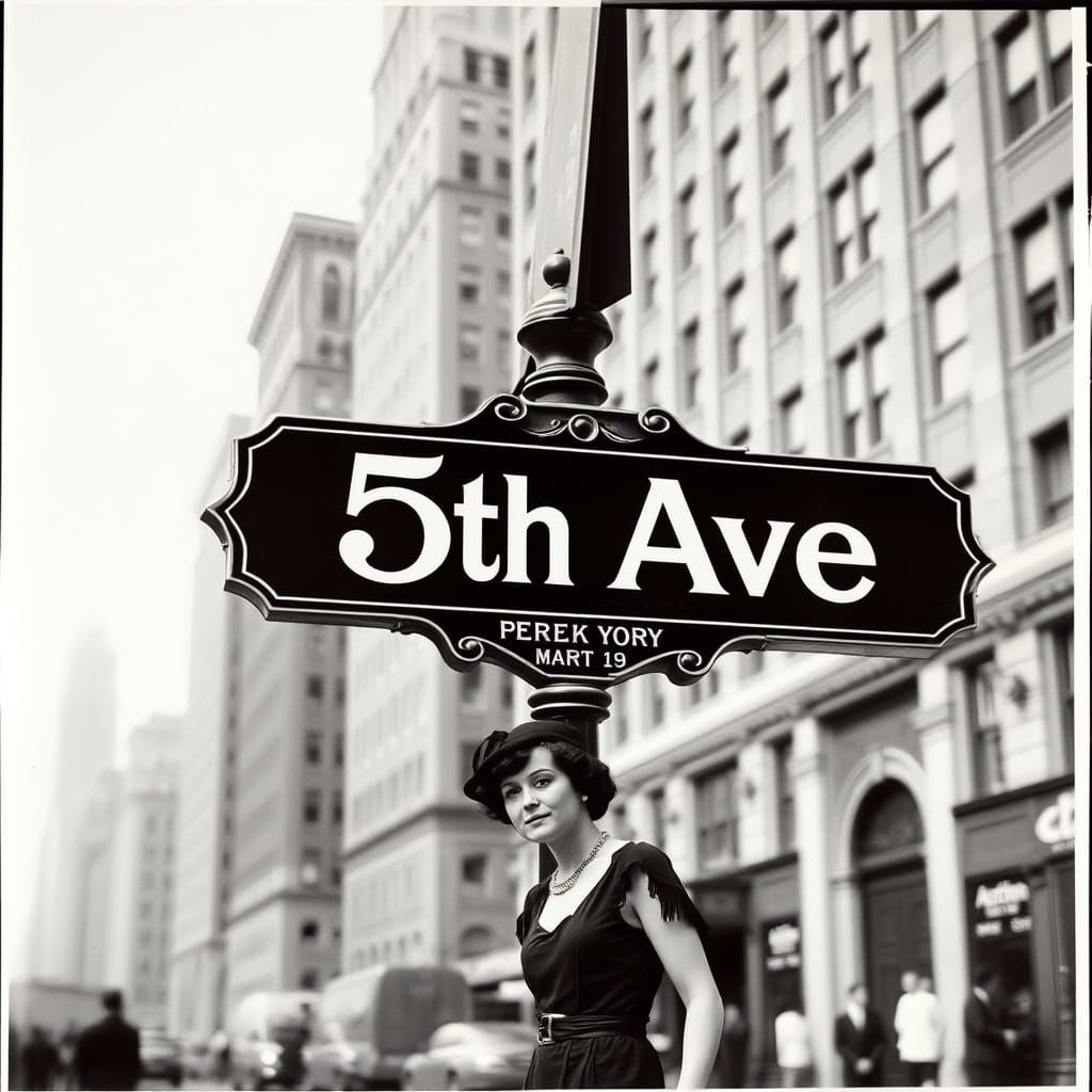 Flapper in 1920s New York with a Vintage Street Sign