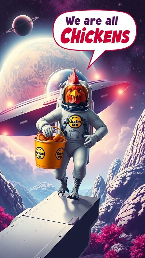 Retro-Futuristic Chicken Saucer Lands on Alien World